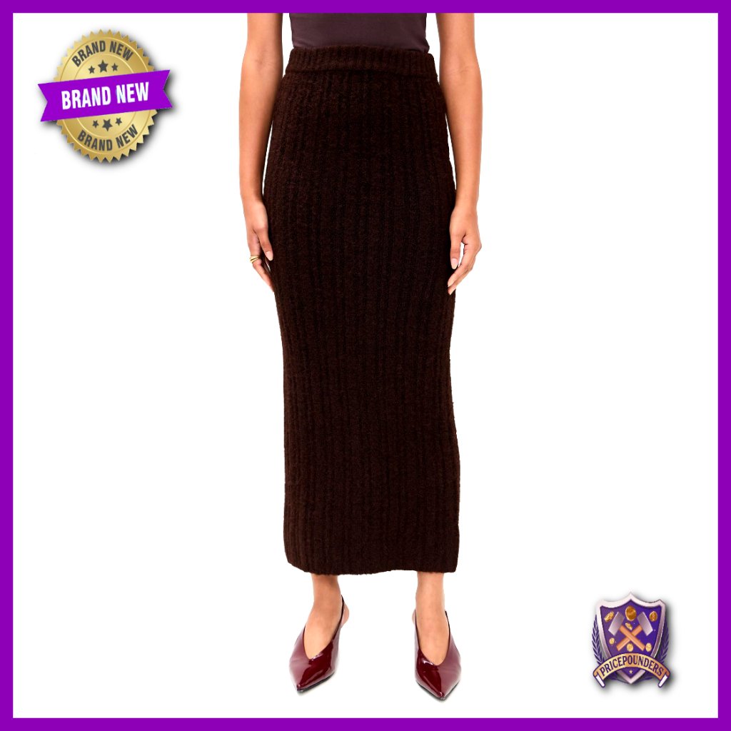 Maxi Skirt High Rise Elastic Waist Ribbed Knit Formal Wear